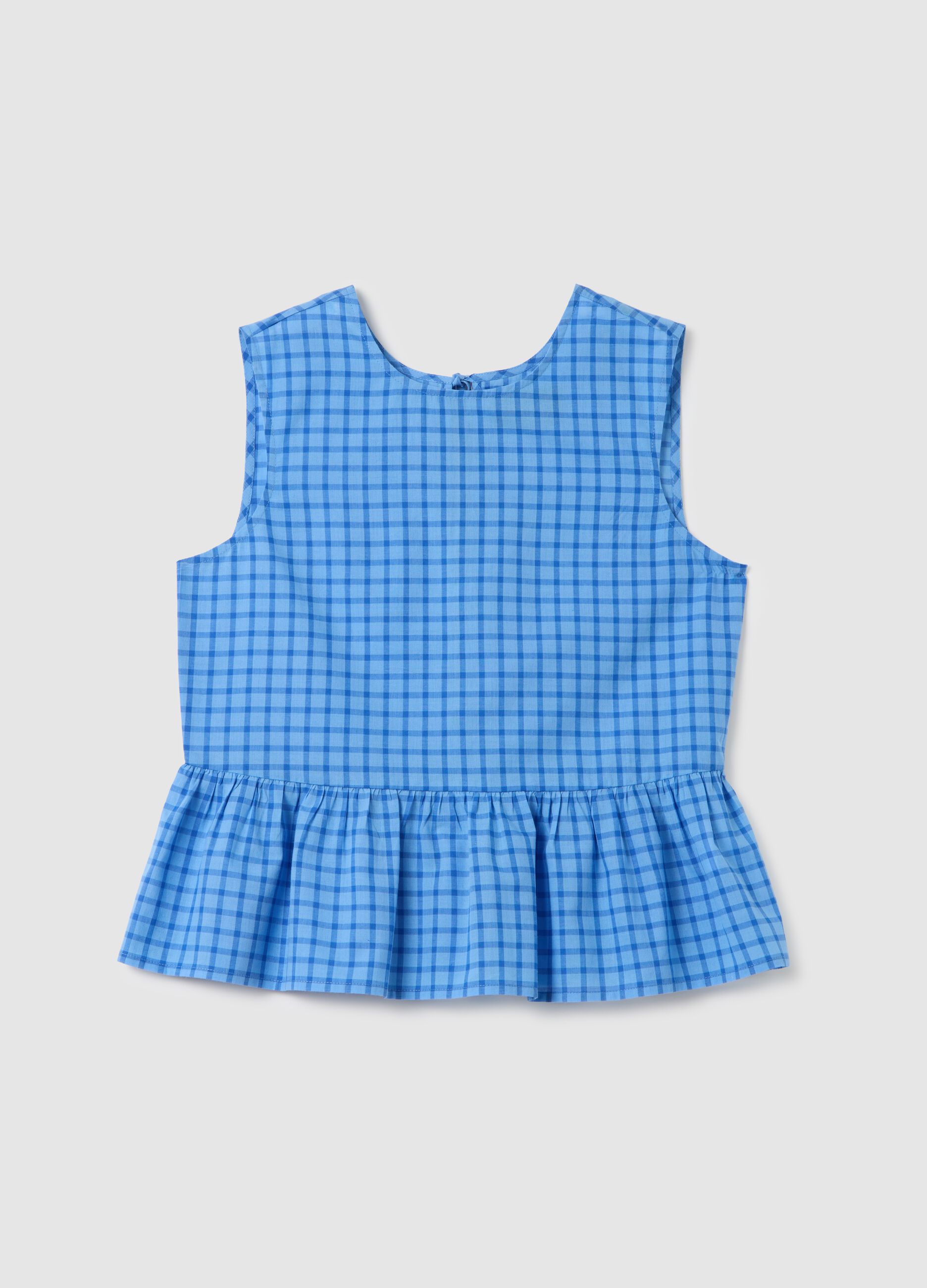 Top da donna in puro cotone azzurro regular fit