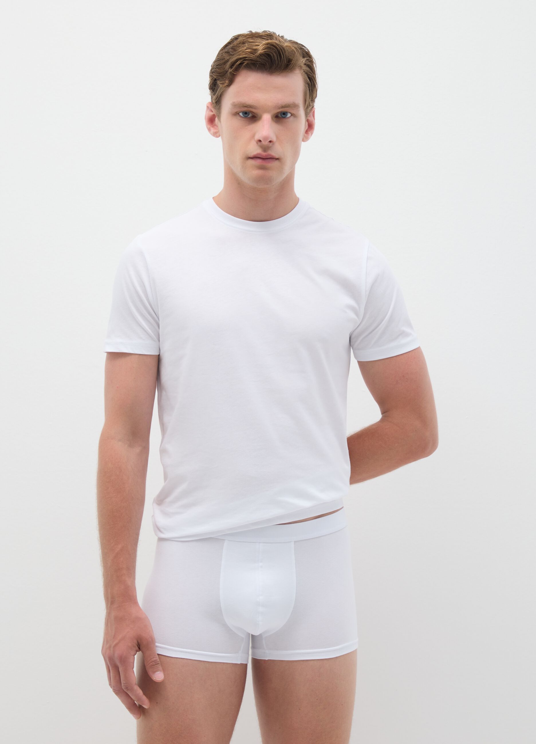 Set of three white stretch cotton regular fit boxer shorts