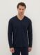 Blue long sleeve pyjamas with V-neck made of pure cotton, regular fit_1