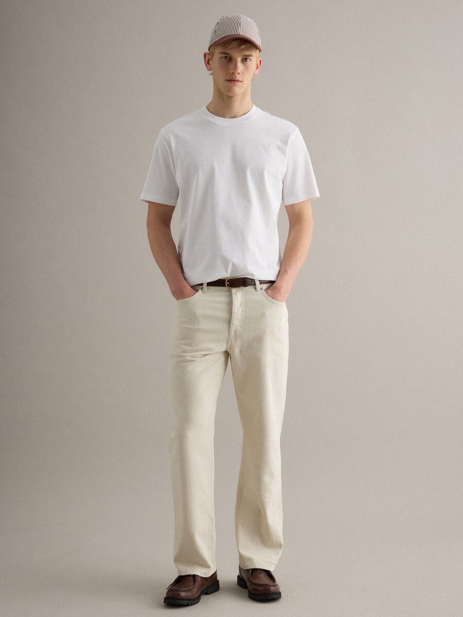 Beige regular fit cotton-linen blend jeans_1
