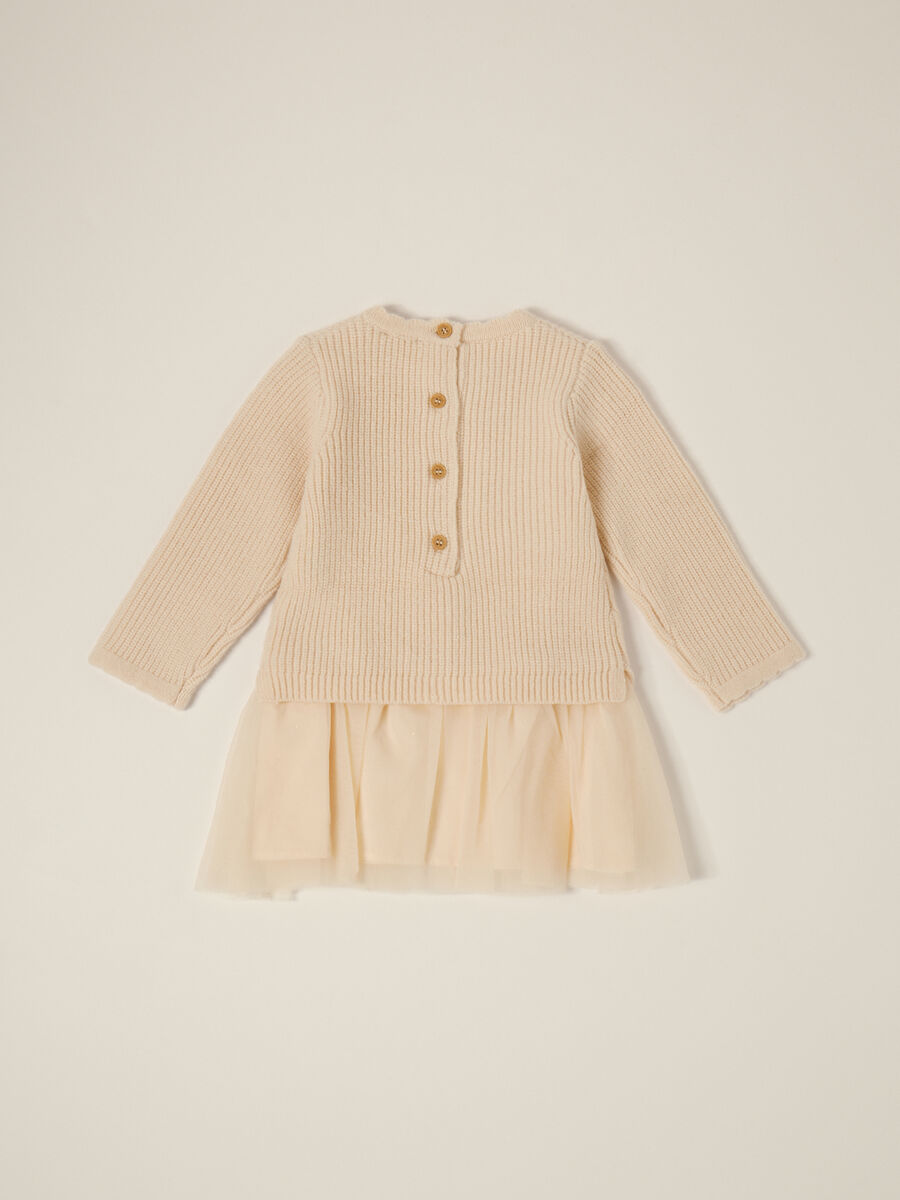 Cream band dress with bear embroidery_1