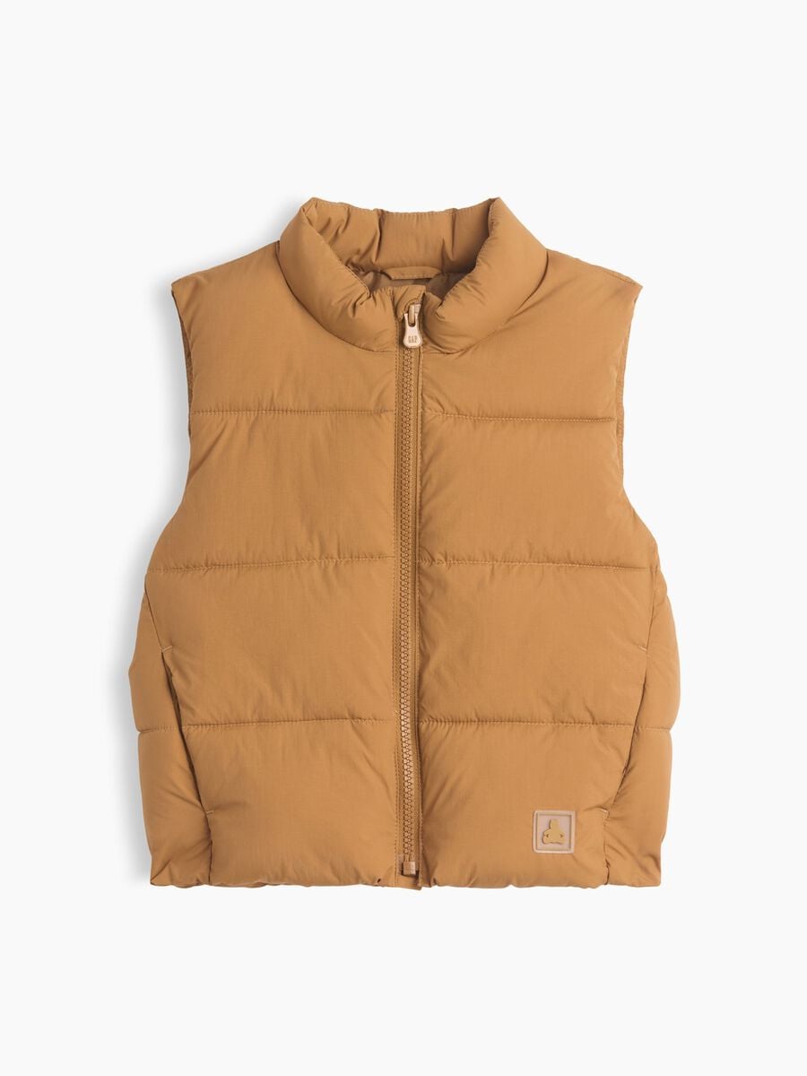 Brown padded gilet with zip and high neck_0