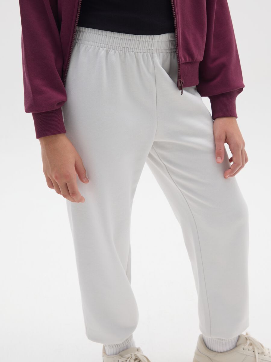Girls' White Cotton Joggers Regular Fit_2
