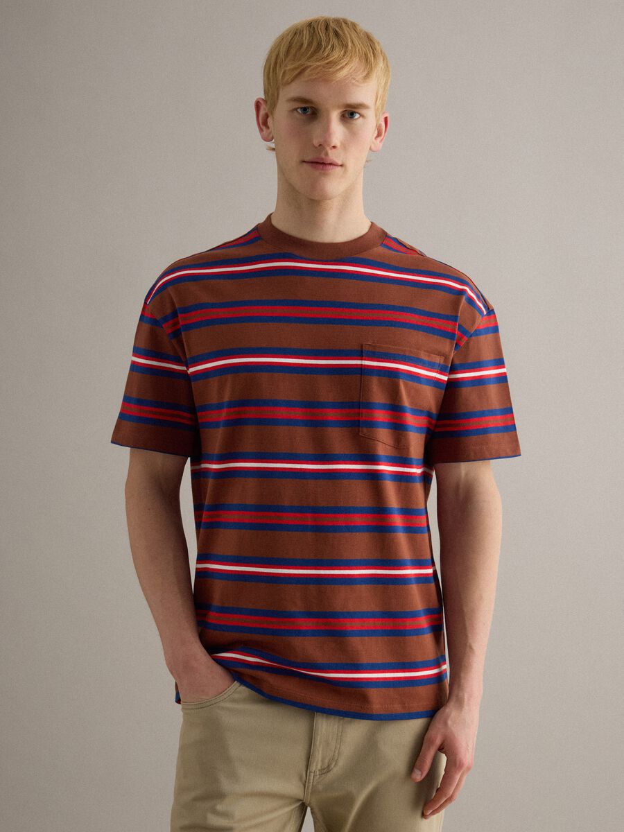 T-shirt in puro cotone a righe multicolor relaxed fit_0
