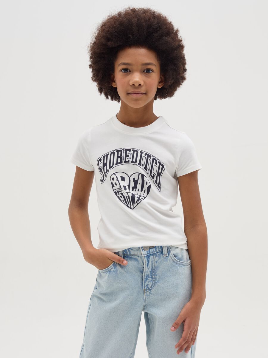 Stretch cotton T-shirt with "Shoreditch" print and heart_0