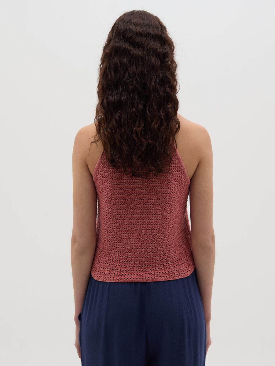 Pink openwork top with halter neck_3