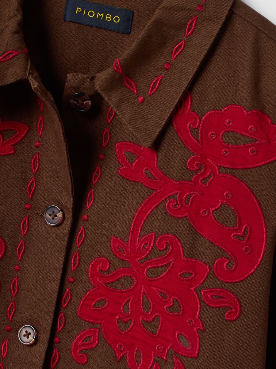 Brown pure cotton shacket with contrasting embroidery, regular fit_5