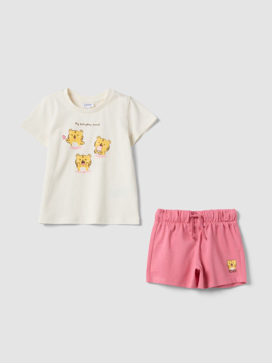 Girls&rsquo; pure cotton multicolour set with print, regular fit_0