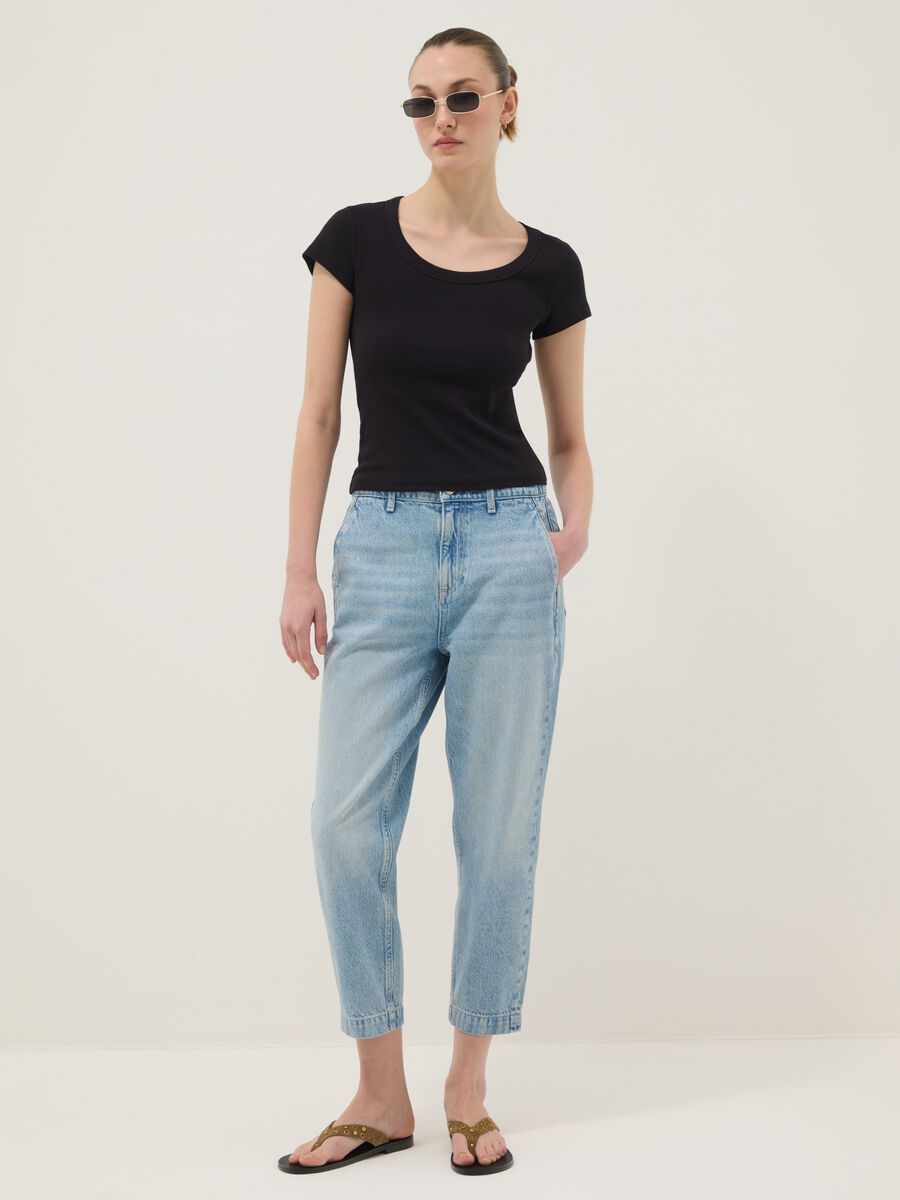 Light blue pure cotton denim carrot-fit jeans_0