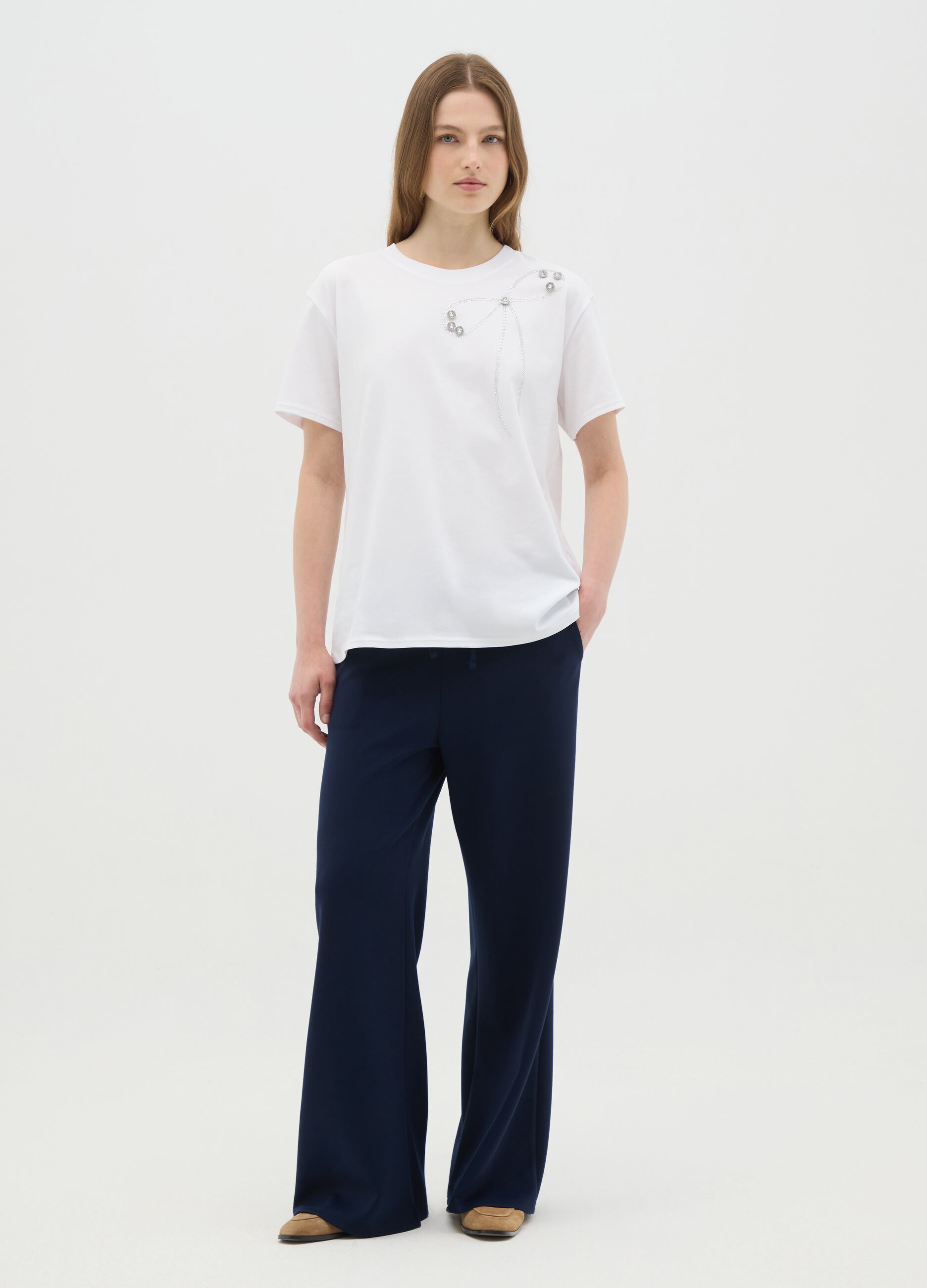 T-shirt da donna in cotone elasticizzato bianca regular fit
