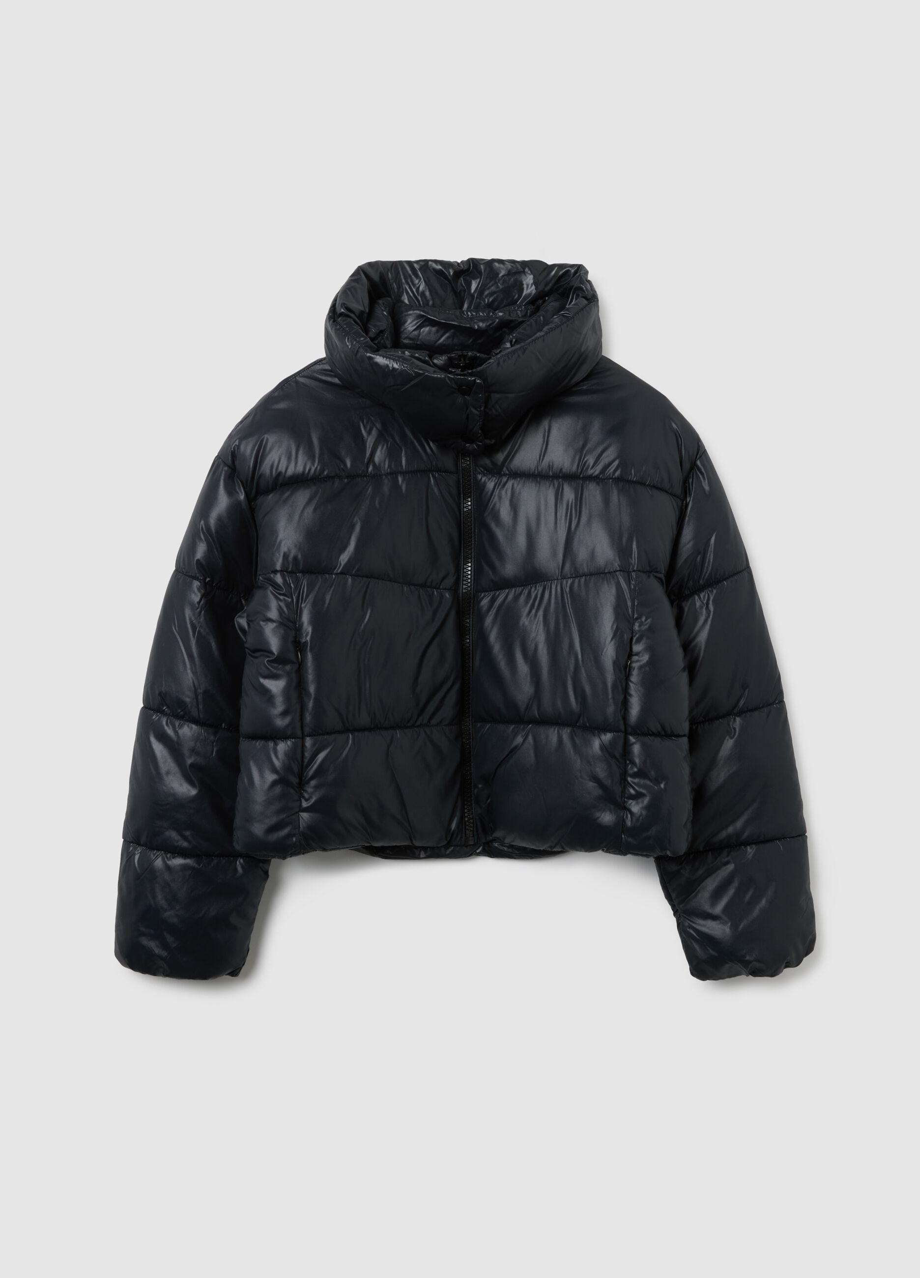 Girls' Regular Fit Black Padded Jacket with Zip