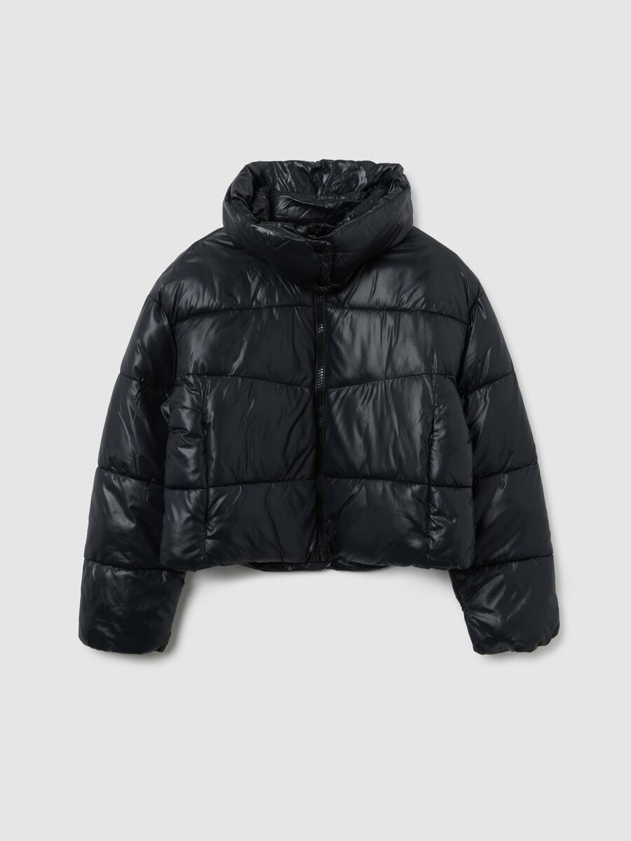 Girls' Regular Fit Black Padded Jacket with Zip_0