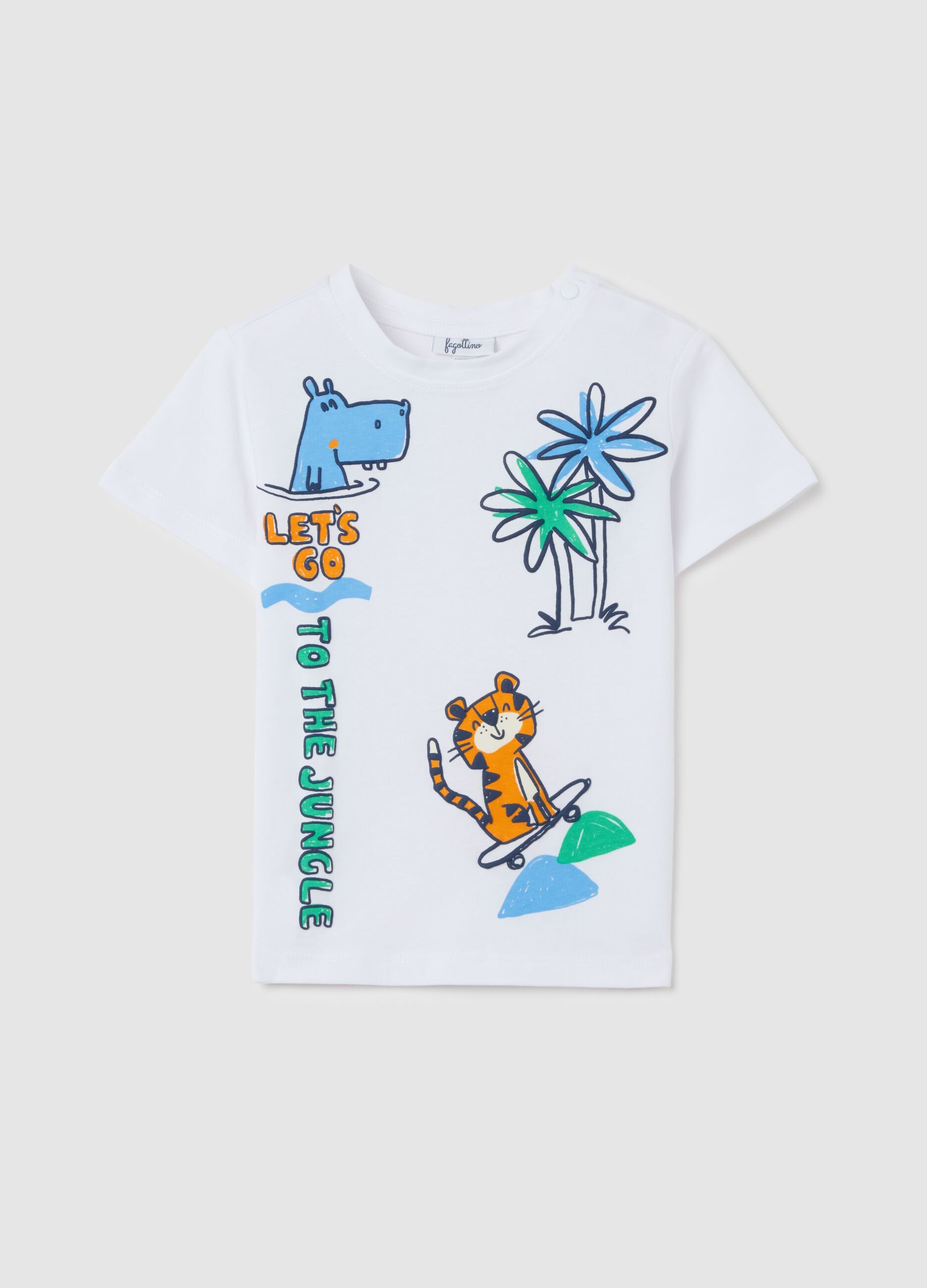 White regular fit pure cotton children's t-shirt with print