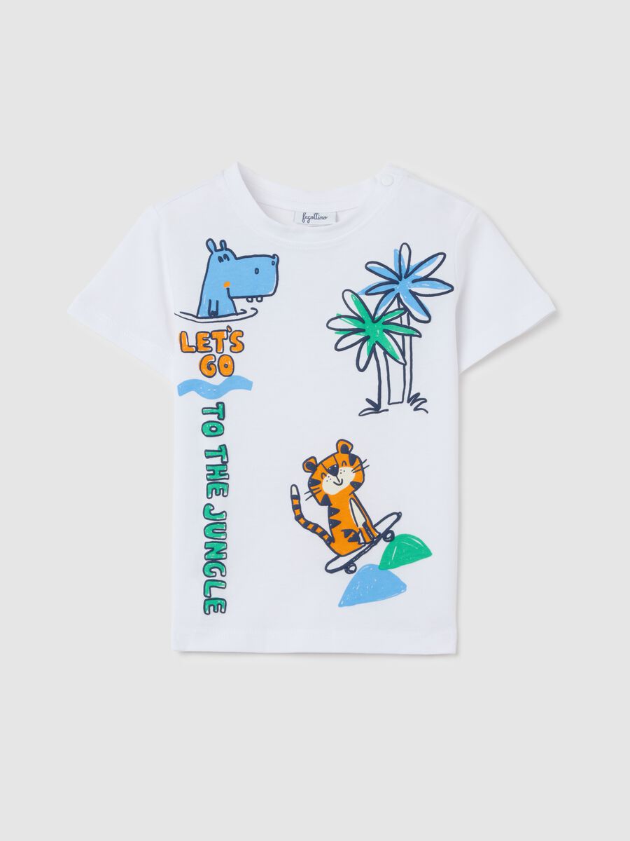 White regular fit pure cotton children's t-shirt with print_0
