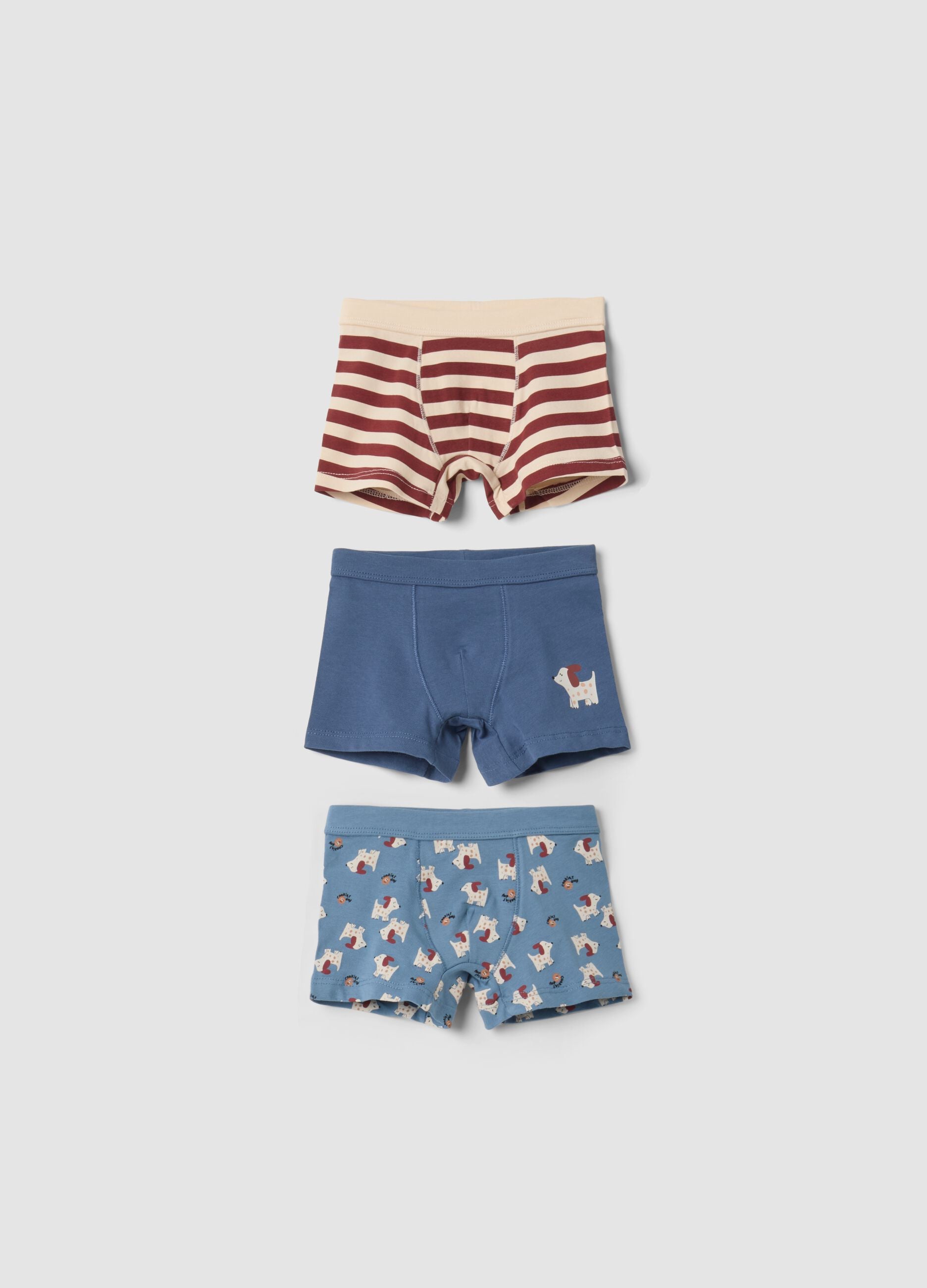 Multicolour organic stretch cotton boxer shorts 3-pack for baby boys