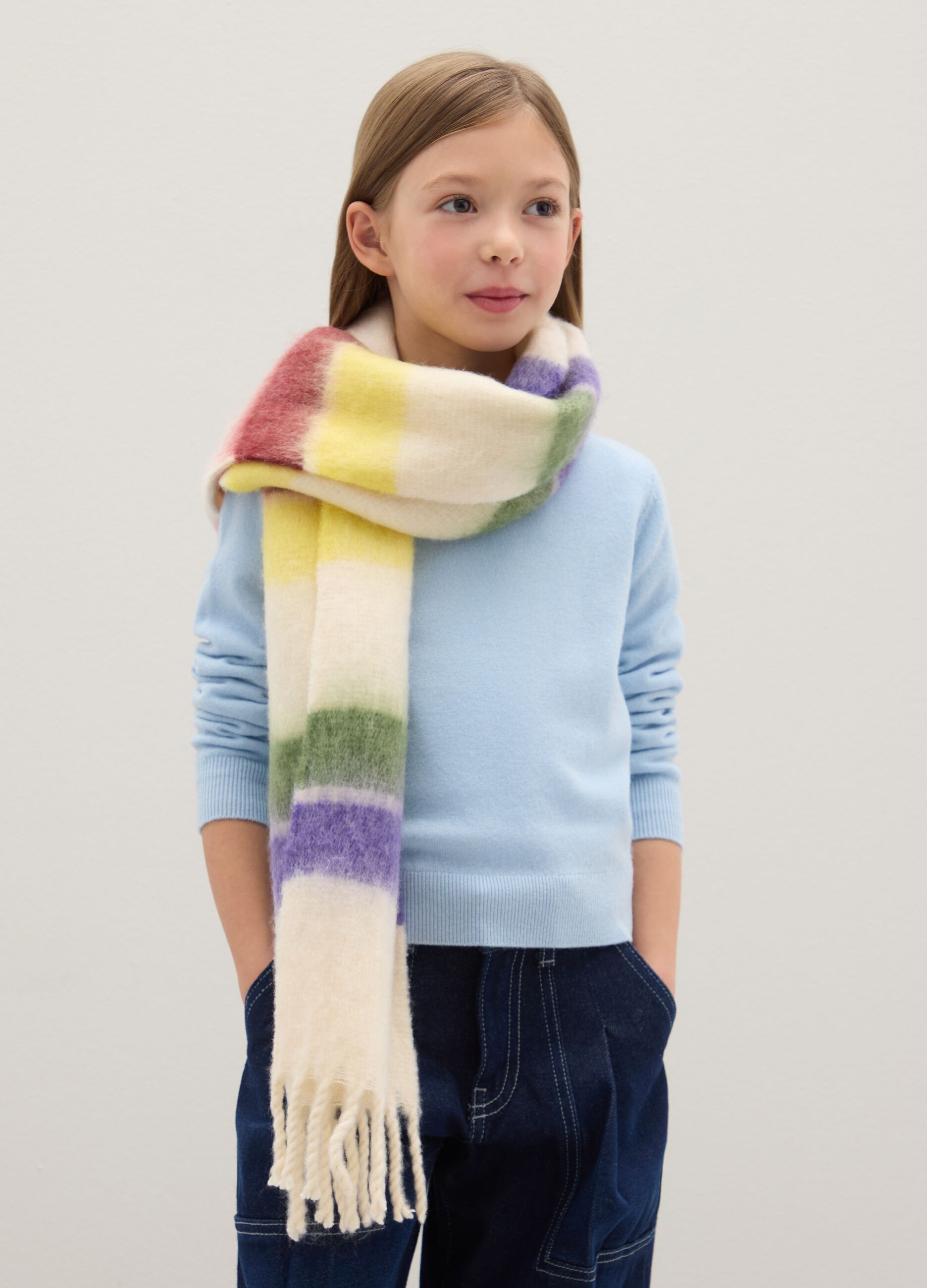 Multicolour Girls' Scarf with Fringes