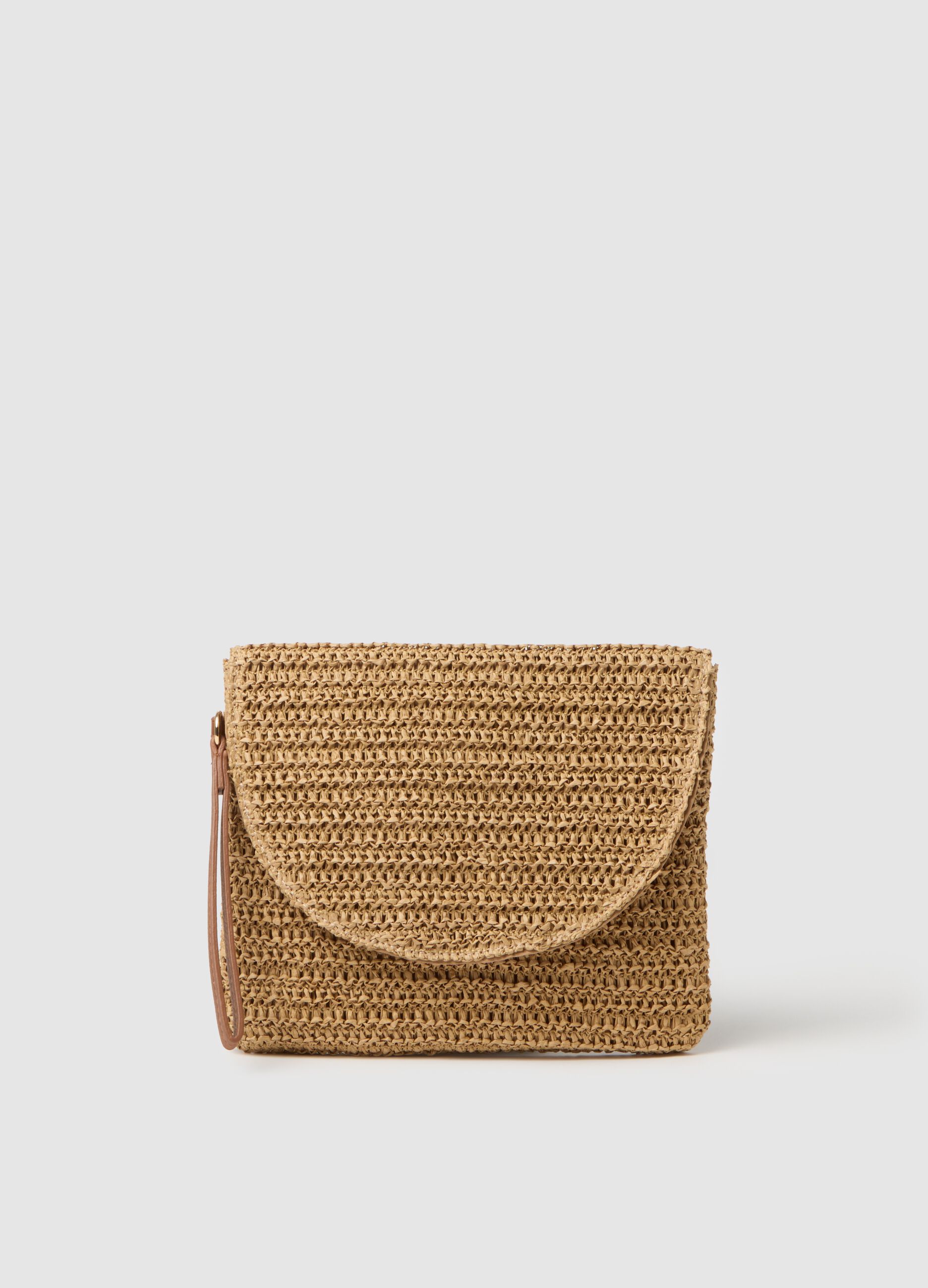 Women's Beige Woven Straw Clutch