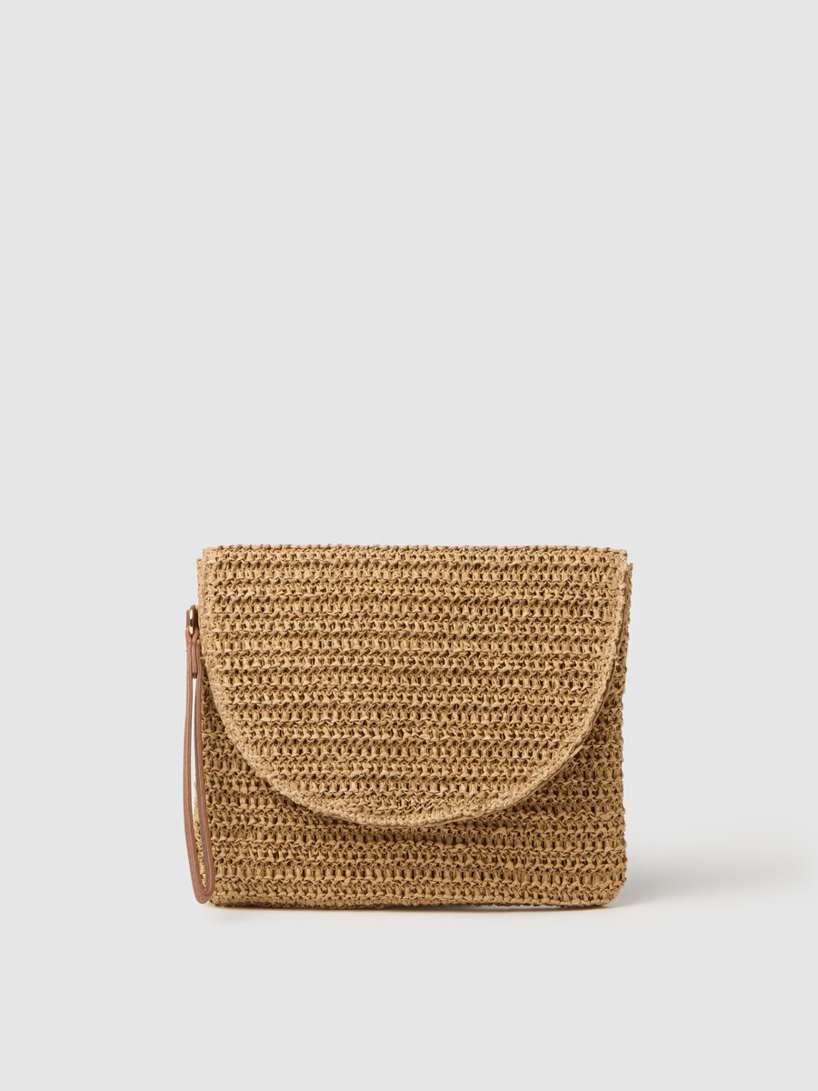 Women's Beige Woven Straw Clutch_0