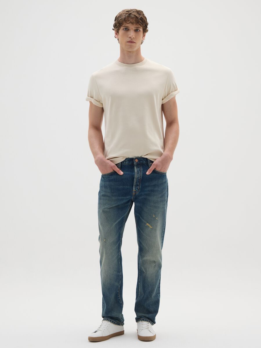 Regular fit beige pure cotton T-shirt_1