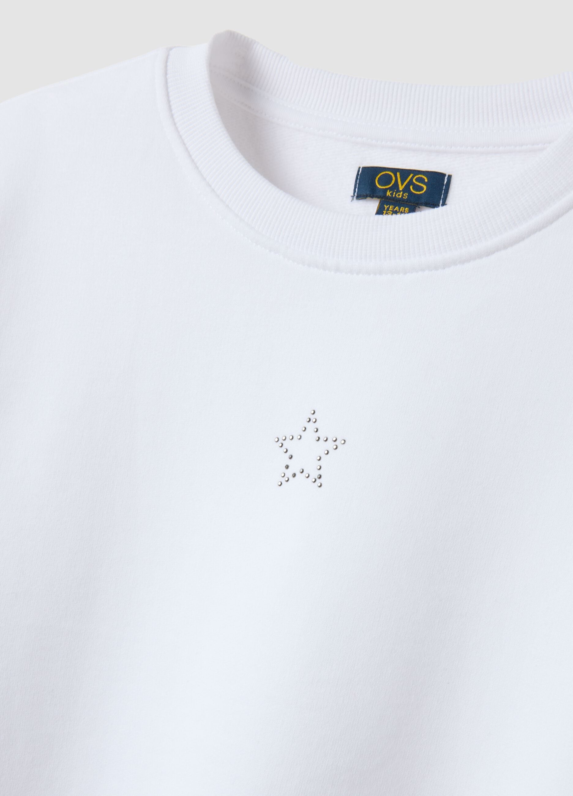 White sweatshirt in pure organic cotton with ribbed collar