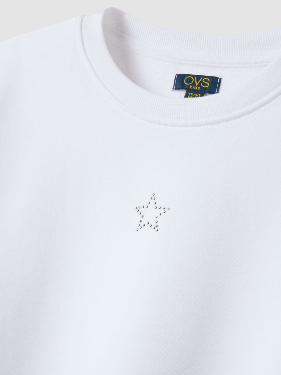 White sweatshirt in pure organic cotton with ribbed collar_1