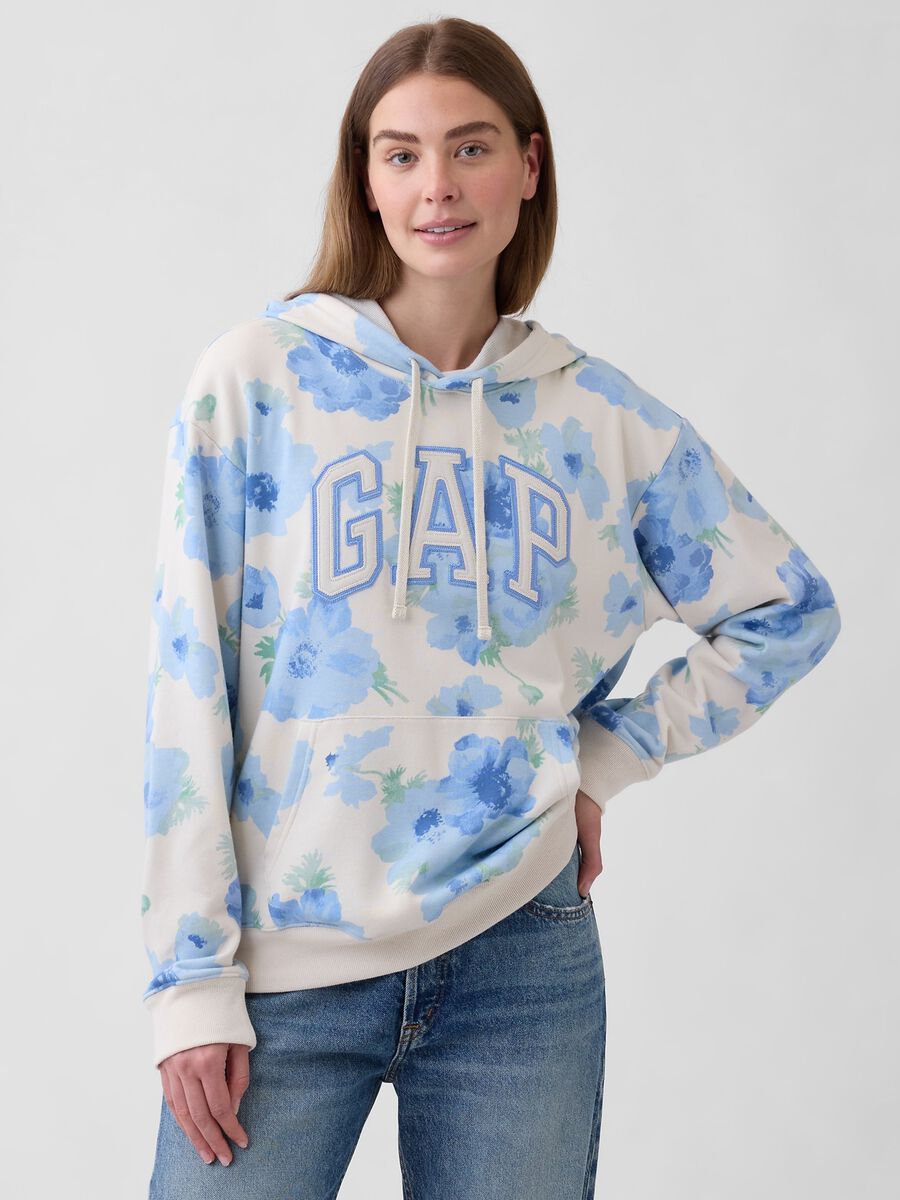 Regular Fit Cotton Blend Sweatshirt with Logo and Floral Pattern_0