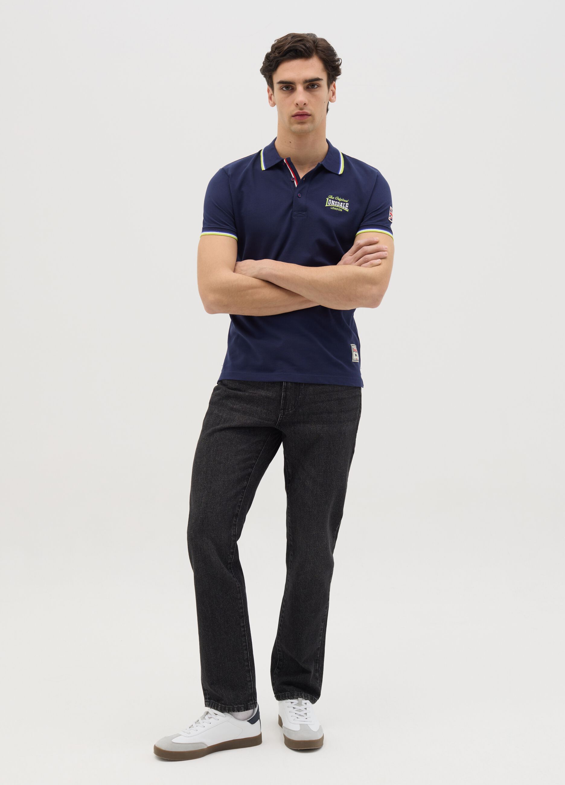 Polo a maniche corte in cotone blu Lonsdale