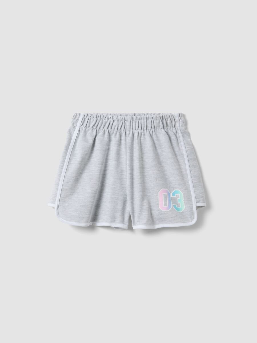Grey cotton-blend shorts with elasticated waist for girls, comfy fit_3