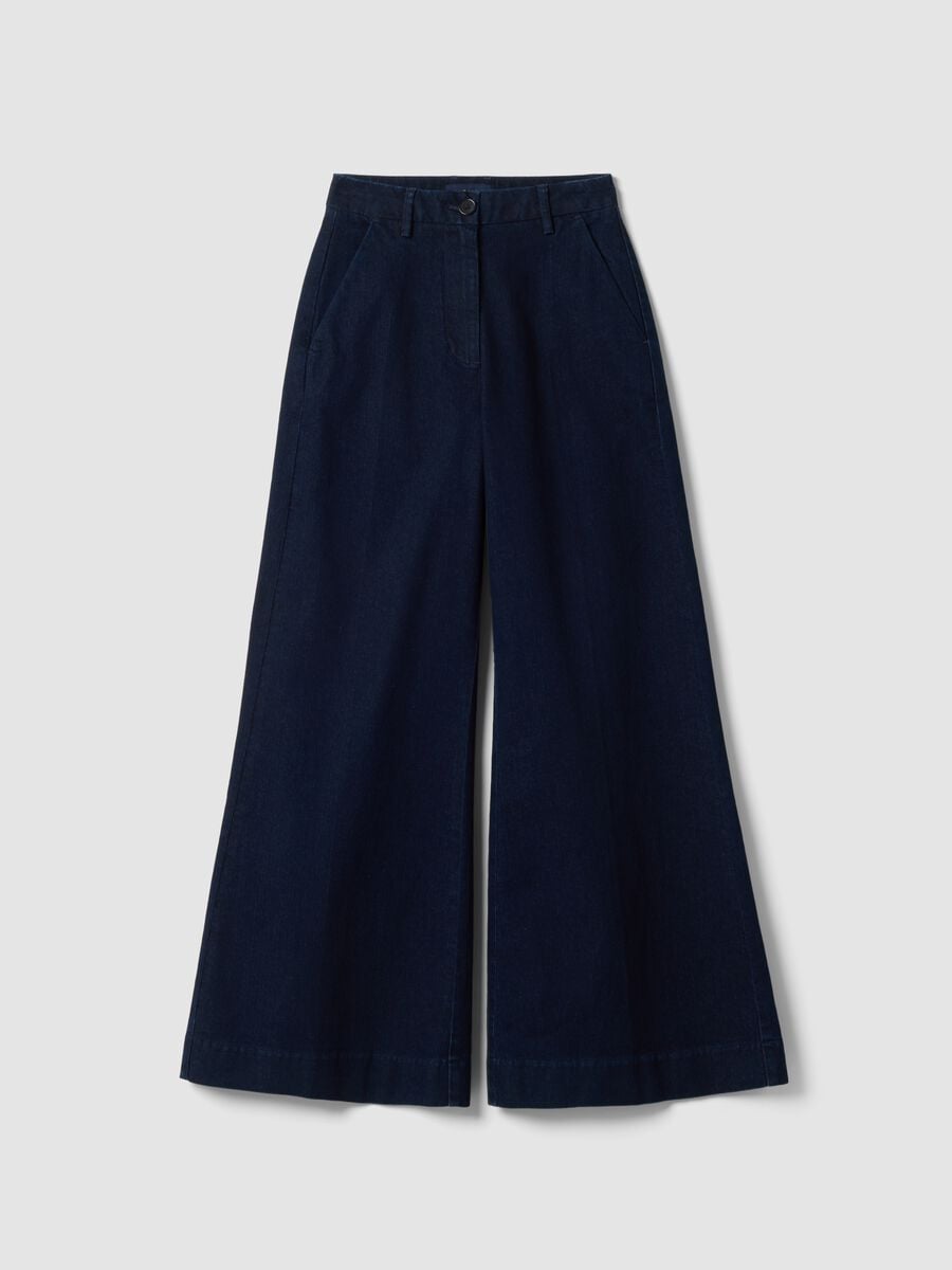 Jeans blu wide leg in cotone elasticizzato_4