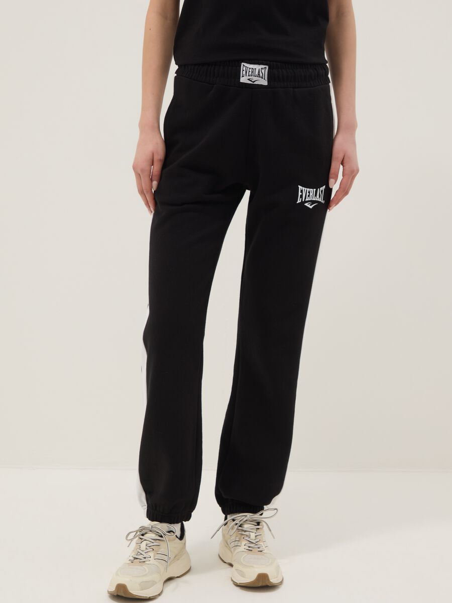 Pantaloni jogger in misto cotone a righe multicolor regular fit con logo_1