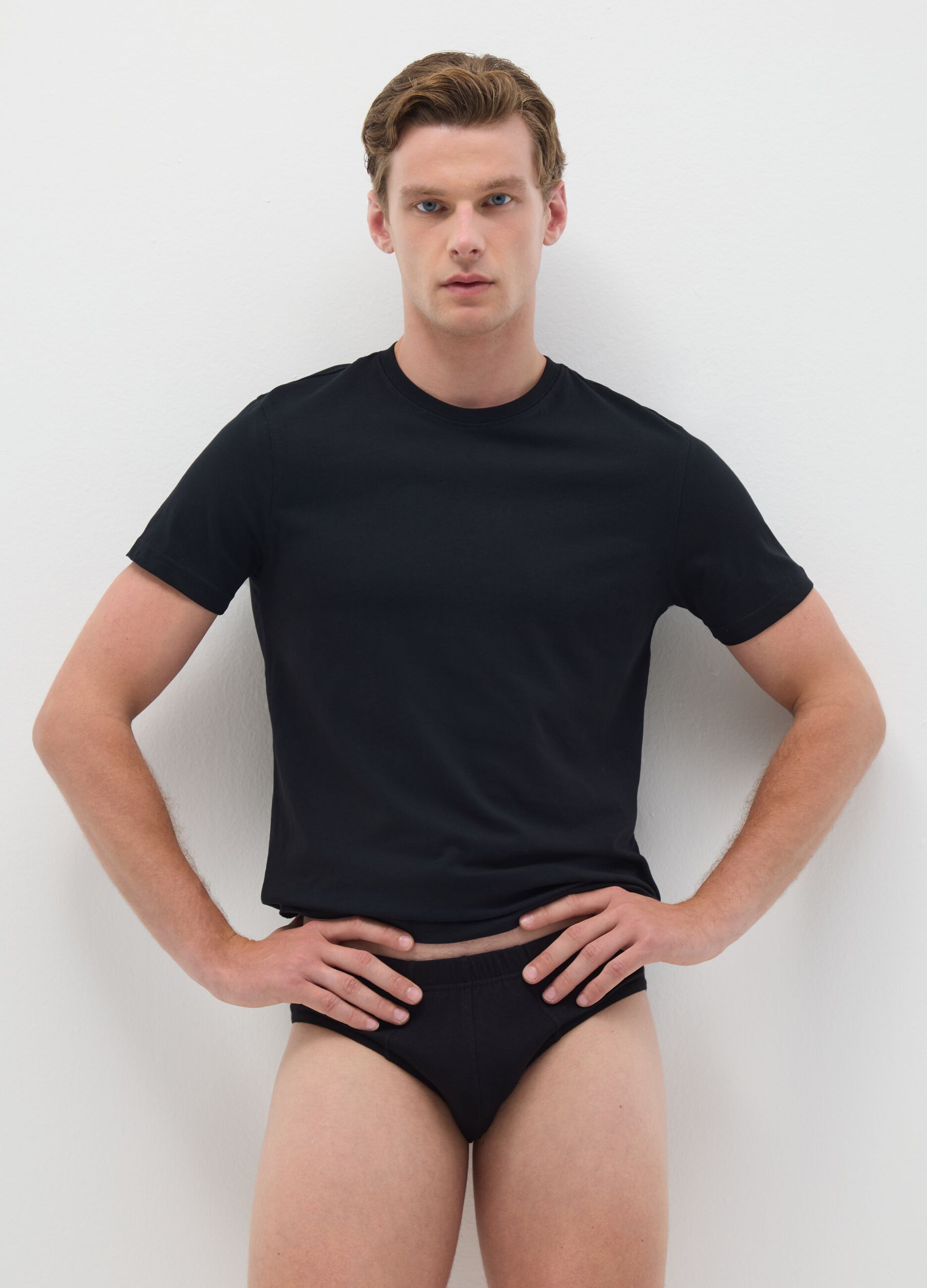 Set of black cotton regular fit tripack briefs