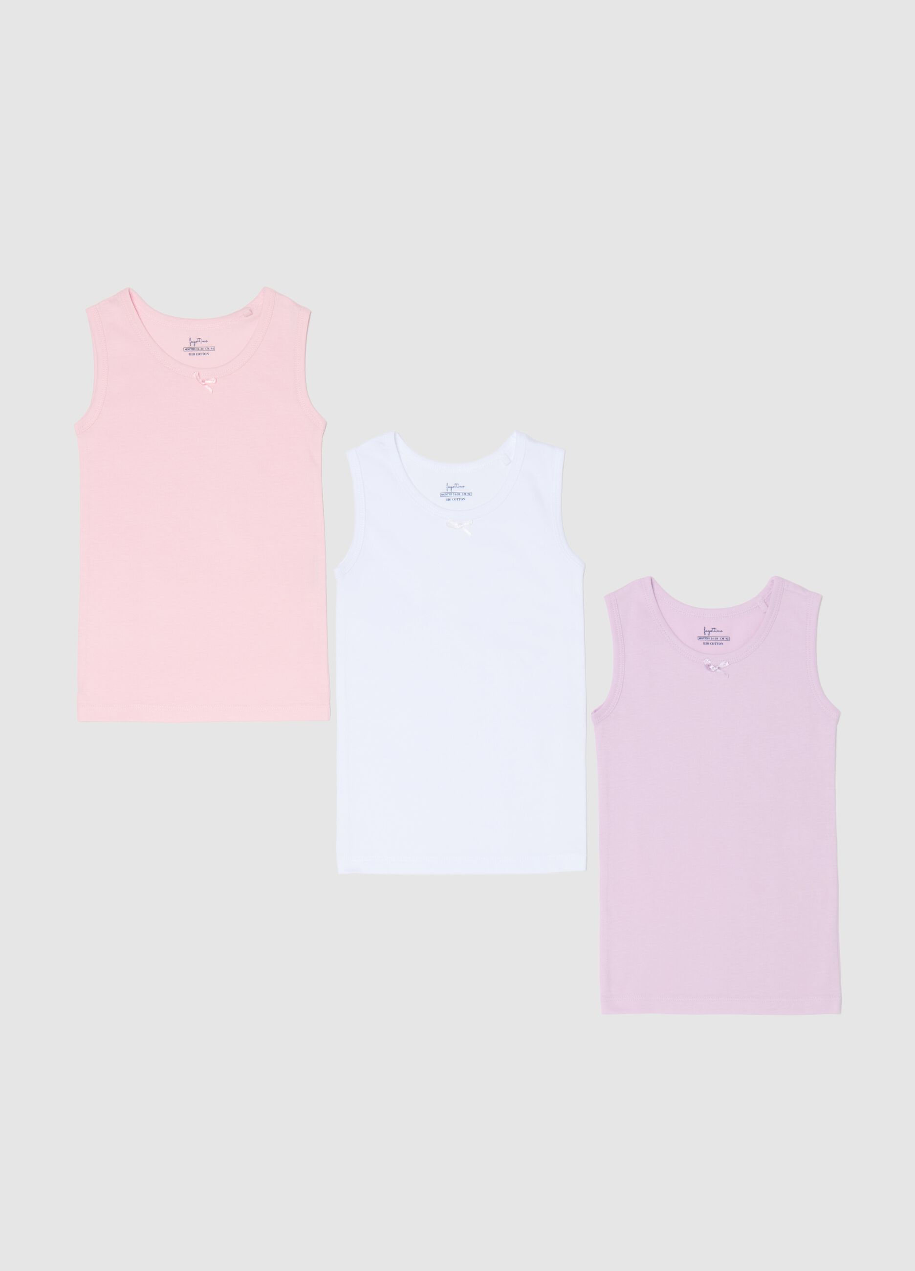 Three-pack racerback vests in jersey with bow