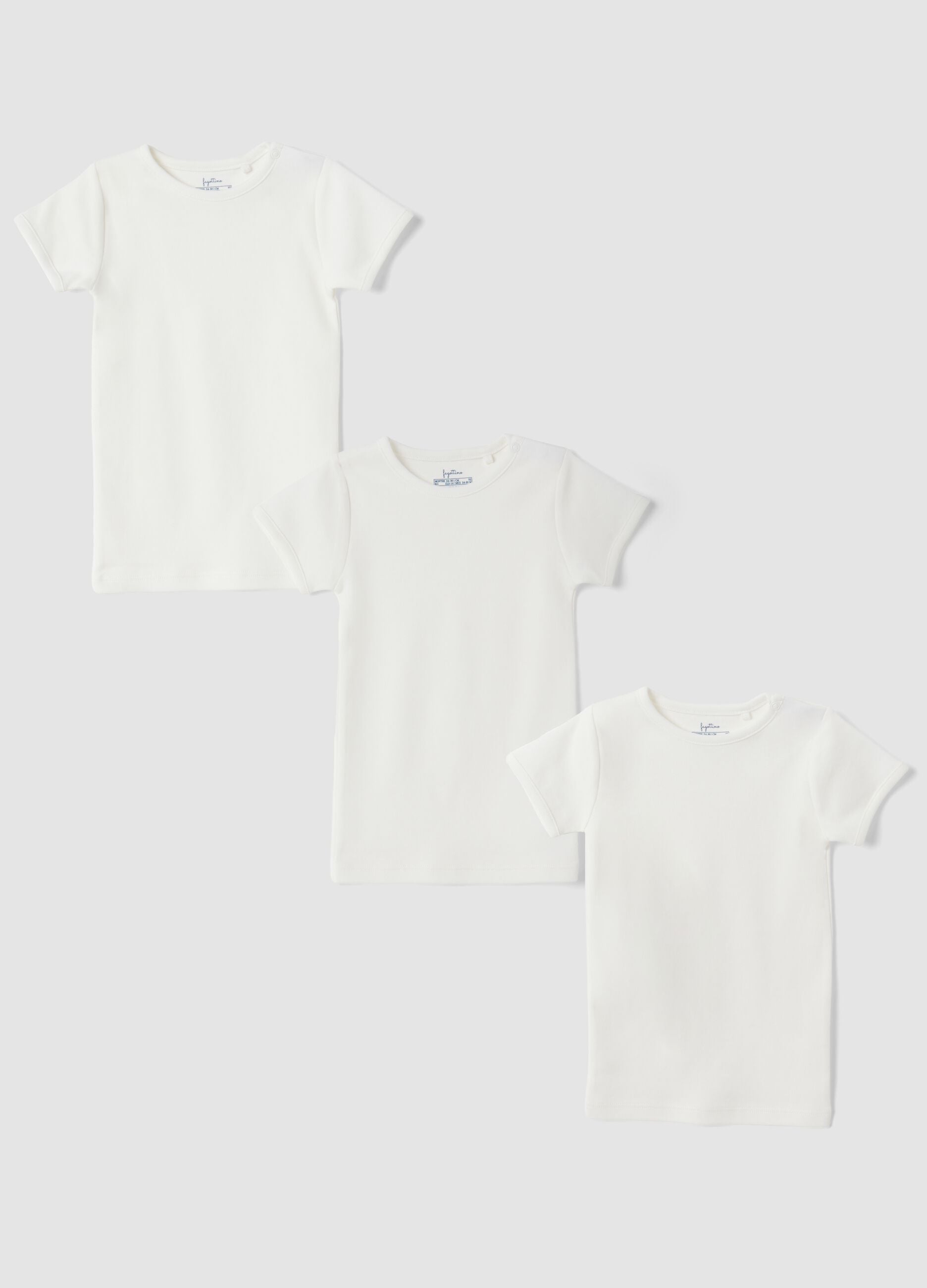 3-pack of white organic cotton baby vests with crew neck