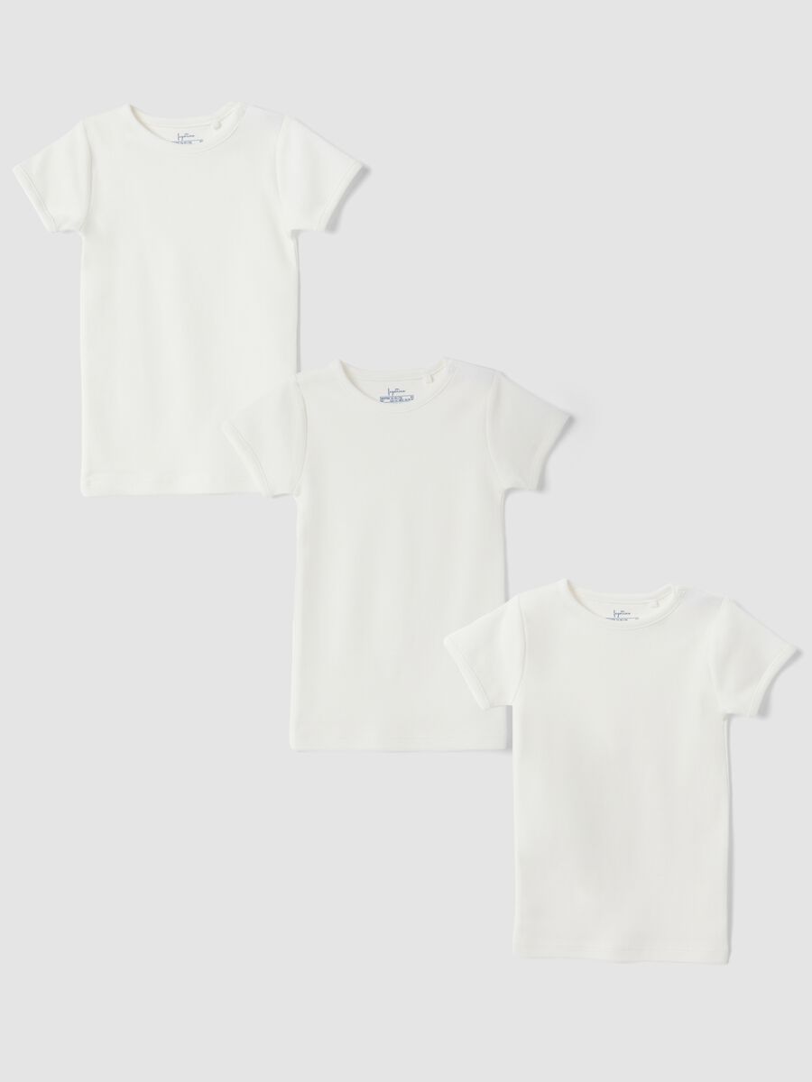Tripack di magliette intime bianche in puro cotone organico girocollo_0