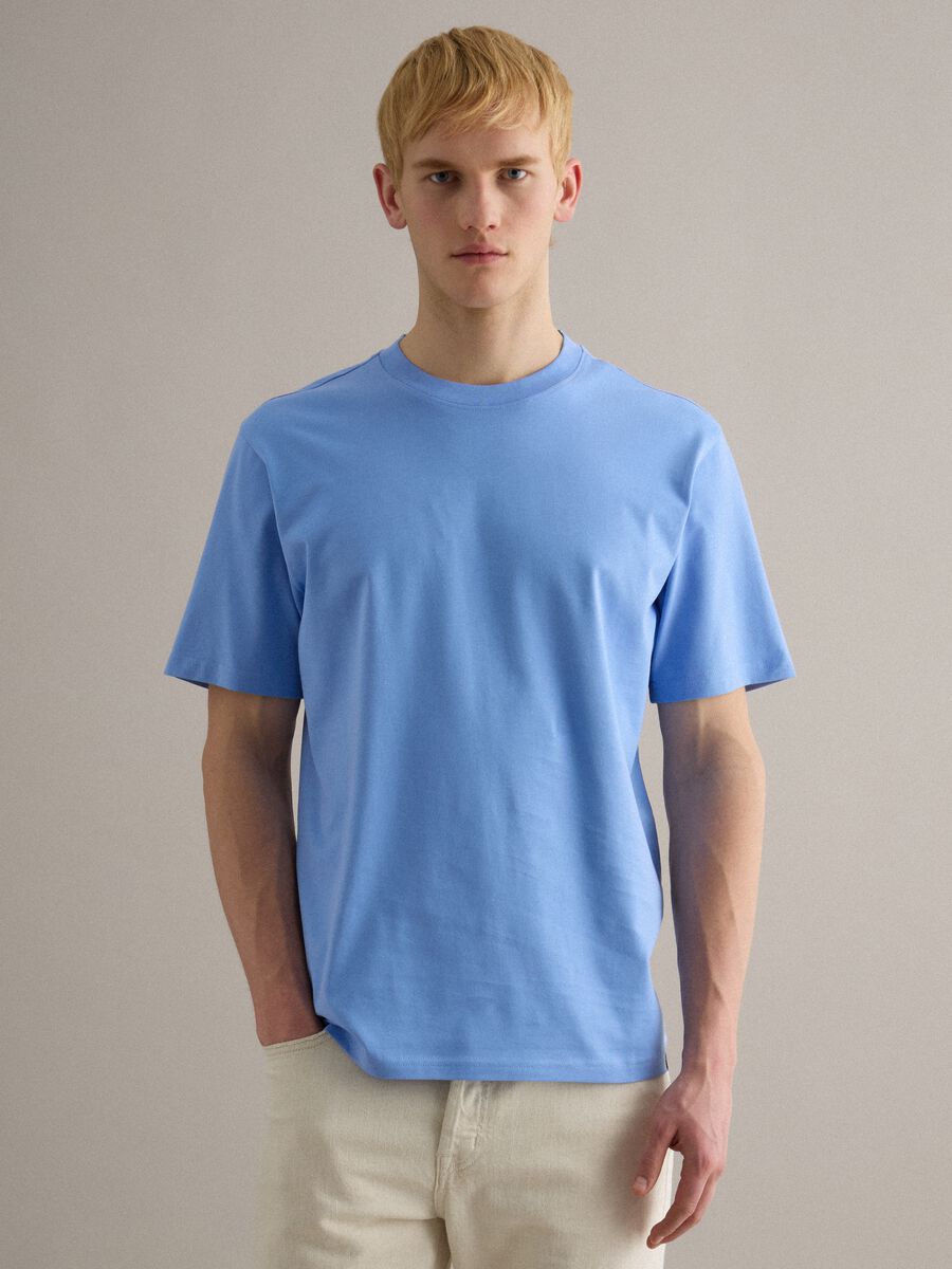 Light Blue Crew Neck Pure Cotton T-shirt Relaxed Fit_0