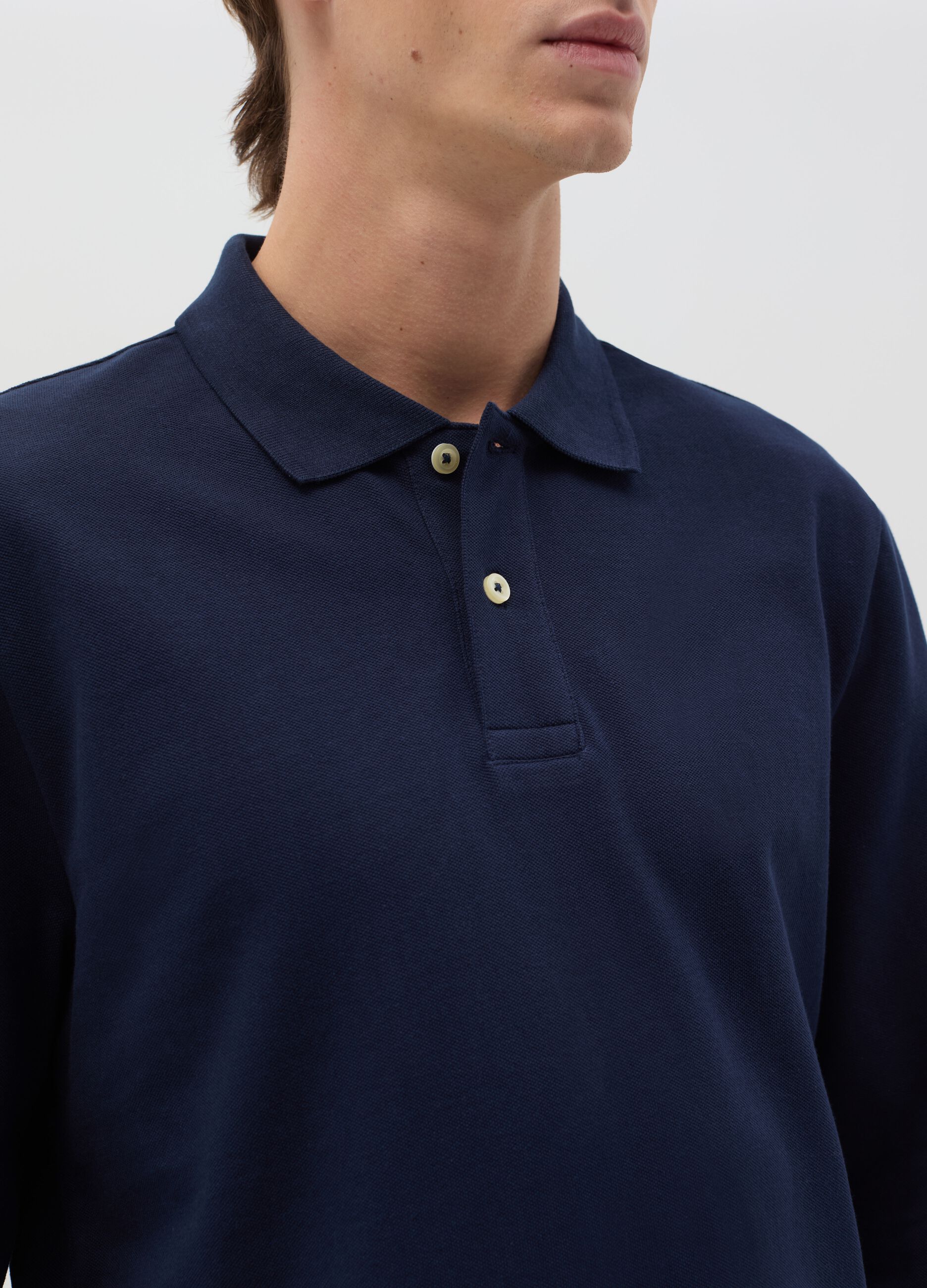 Long-sleeved polo shirt in organic cotton