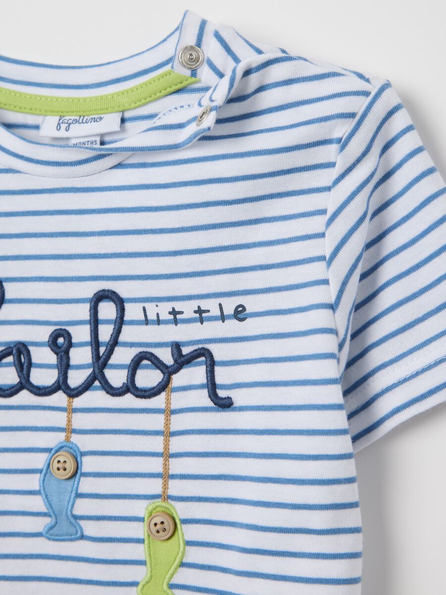 White and blue T-shirt in striped cotton_3