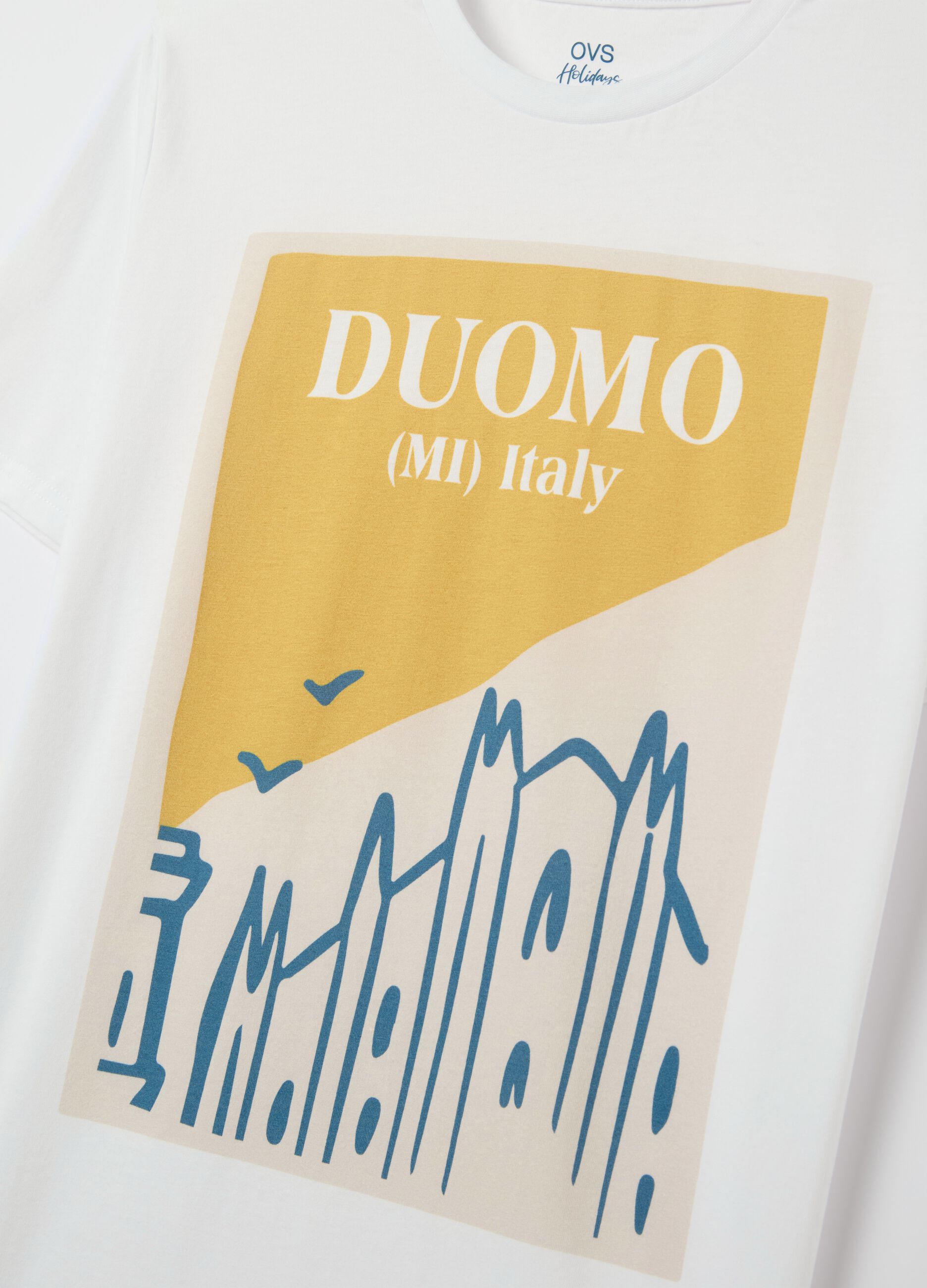 Cotton T-shirt with "Duomo (MI) Italy" print