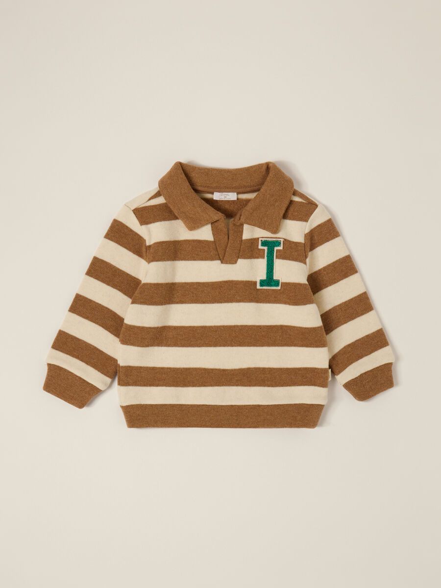 Striped Brown Sweater with Polo Collar_0