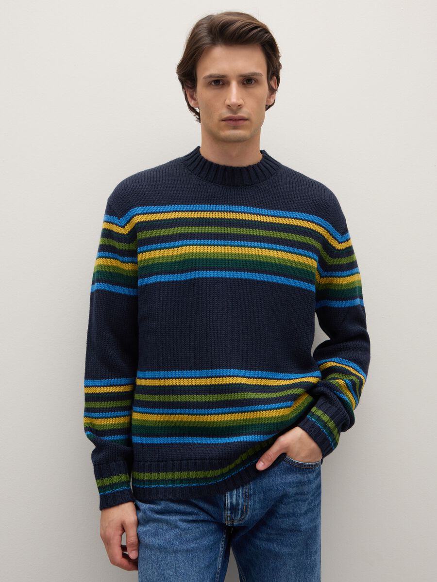 Multi-colour striped jacquard regular fit jumper_0