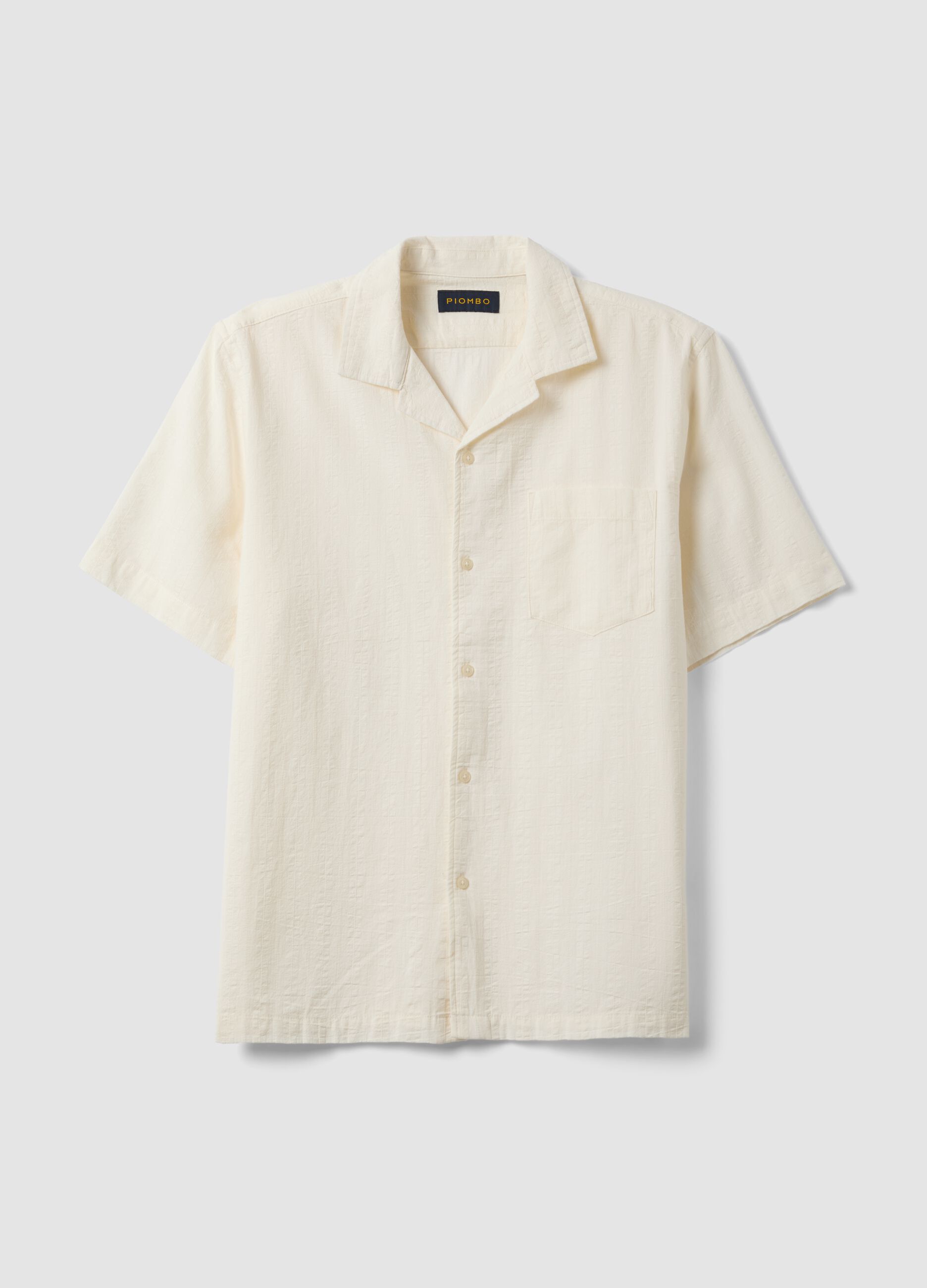 White pure organic cotton bowling-collar shirt, regular fit