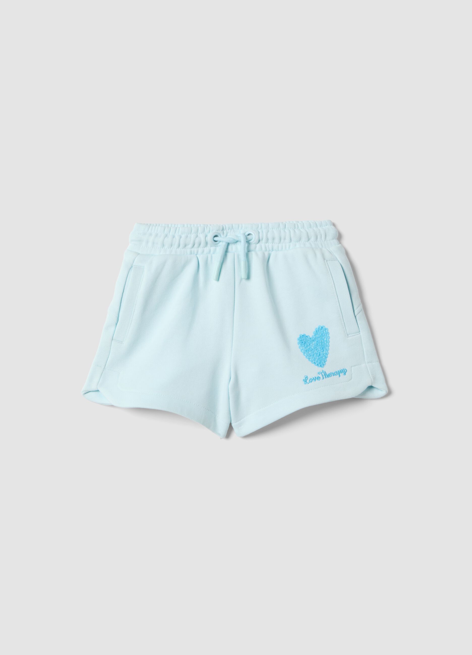 Girls' blue cotton-blend shorts regular fit with heart