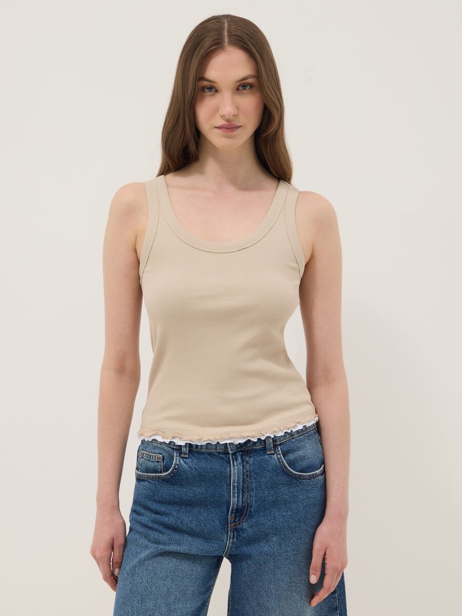 Canotta beige in puro cotone a costine regular fit_1