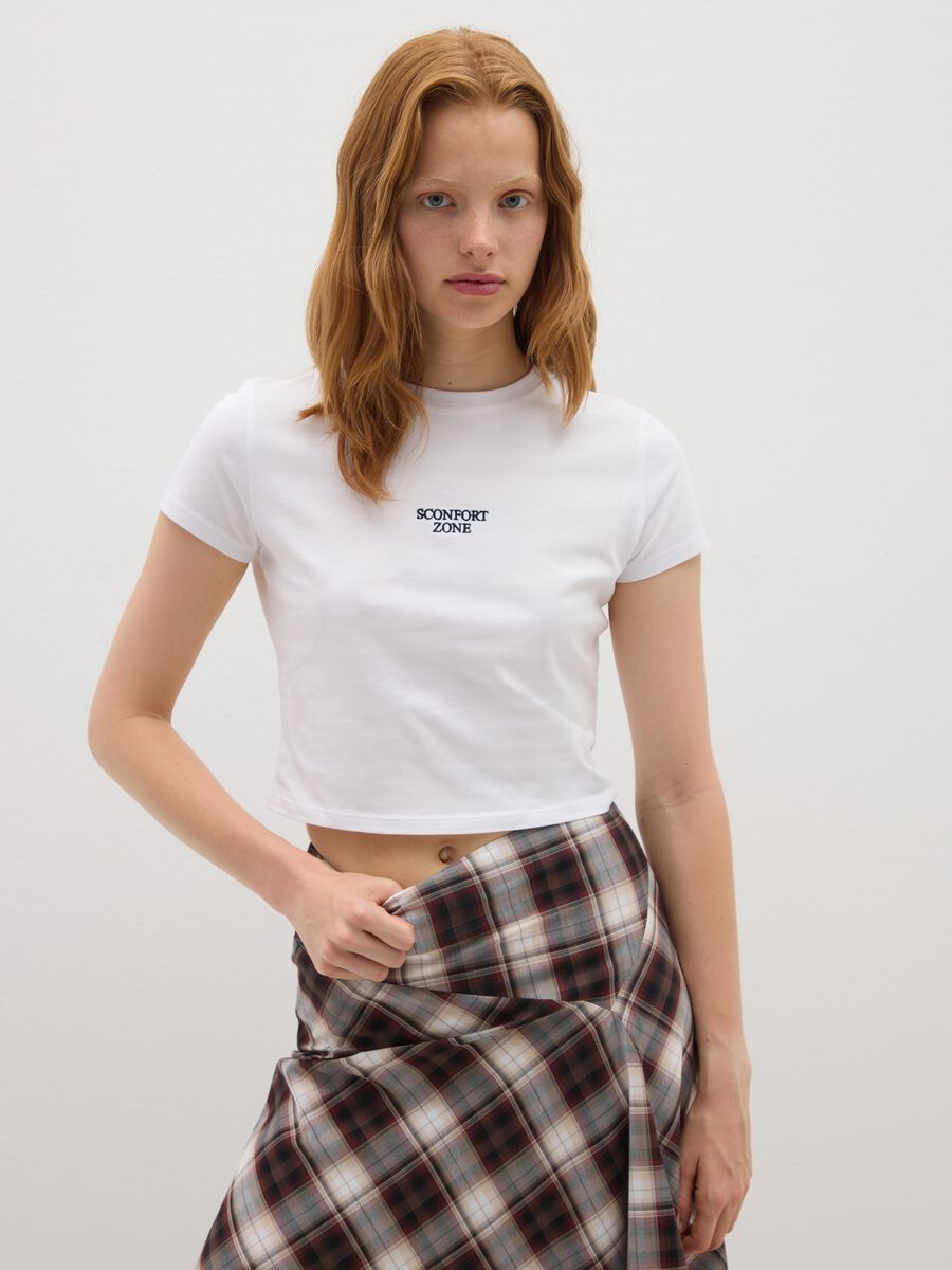 T-shirt in puro cotone bianca crop fitted_0