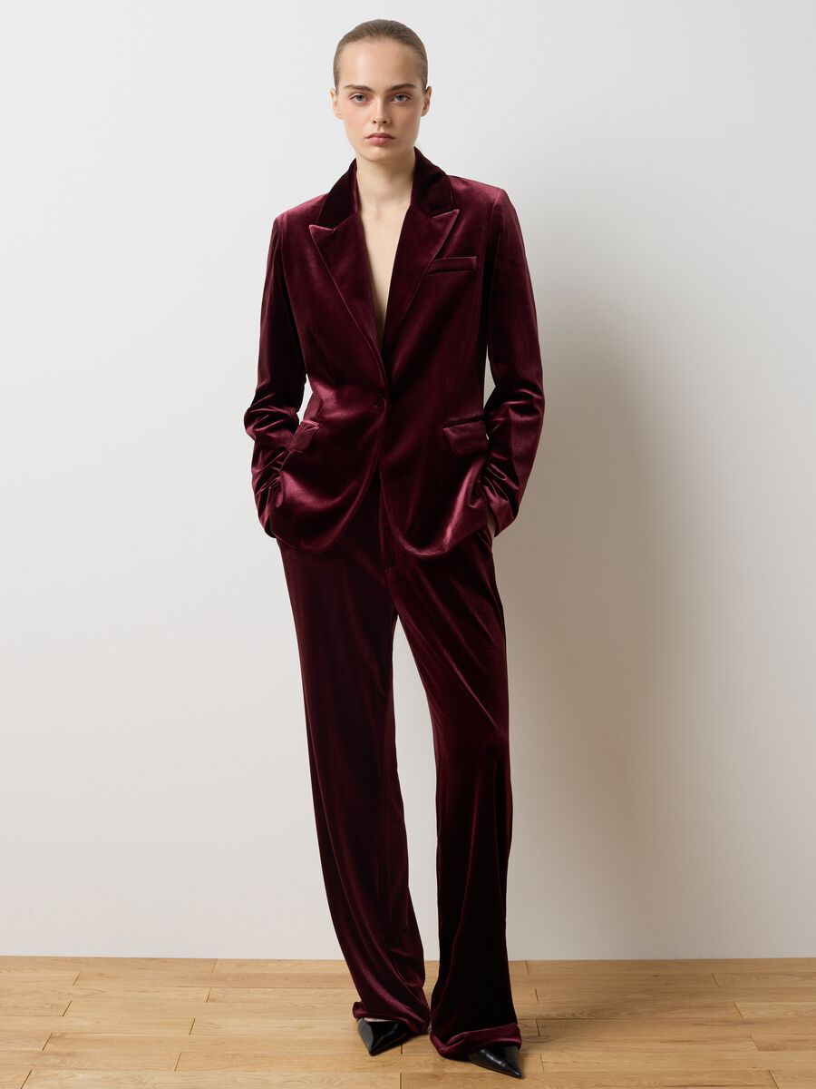 Pantaloni in velluto rosso flare fit_0