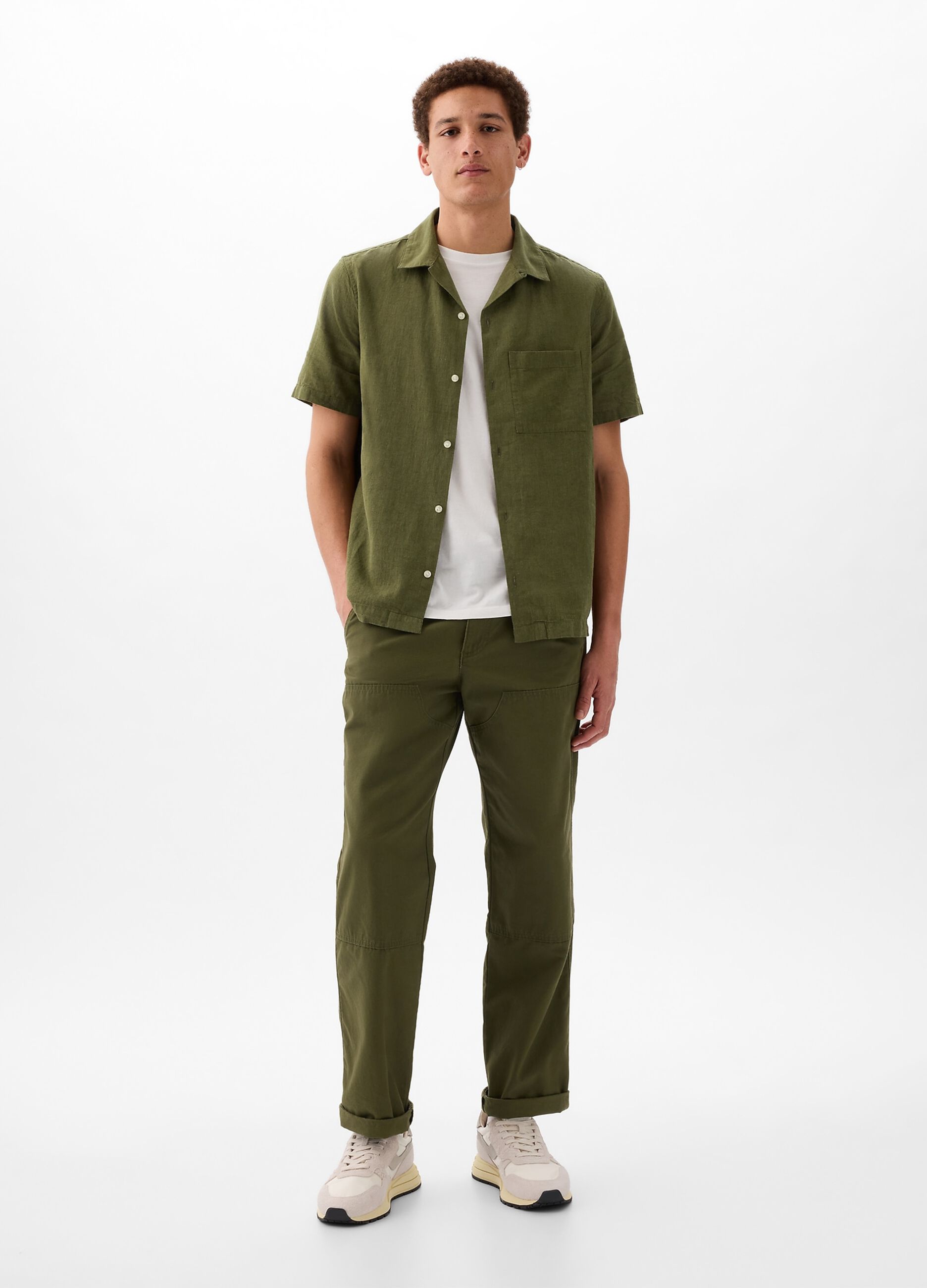 Linen and cotton short-sleeved shirt