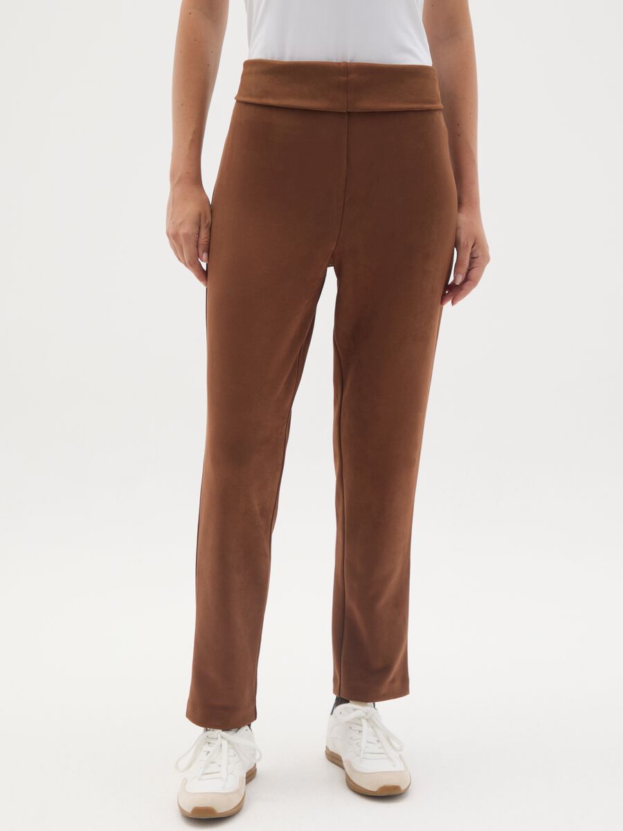 Pantaloni premaman elasticizzati scamosciati marroni _1