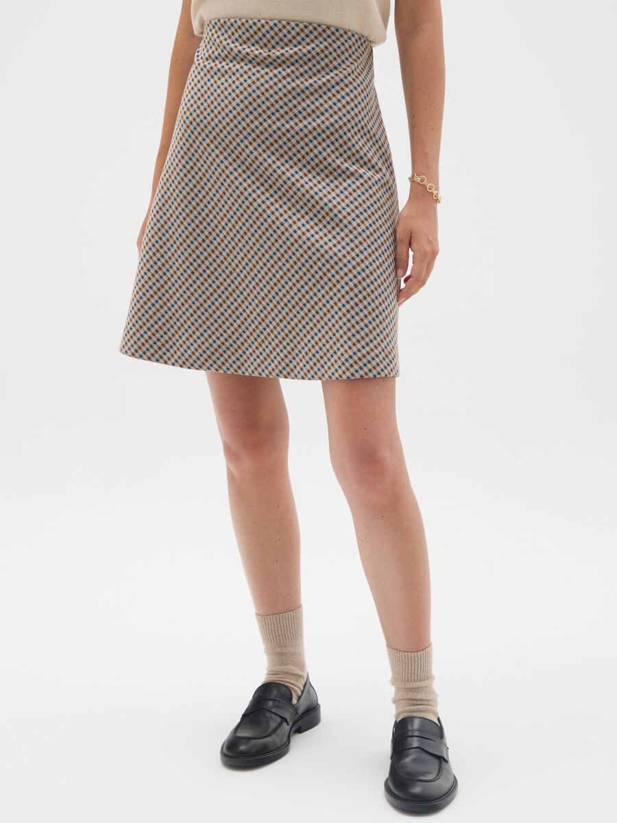 Multicolour Elasticated Maternity Skirt with Micro Checks_2