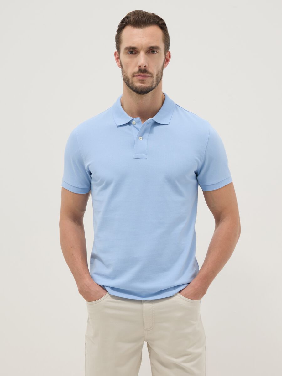 Light Blue Short Sleeve Pure Cotton Polo Slim Fit_1
