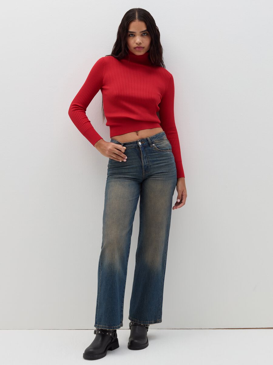 Pullover with ribbed design and high neck_1